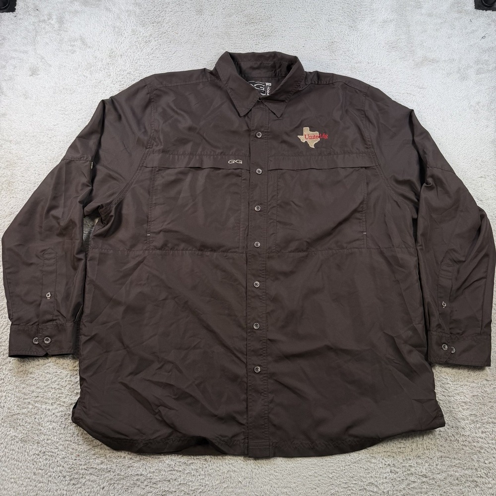 Game Guard Shirt Men 2XL Brown Long Sleeve Vented Fishing Outdoor UPF Sun Button